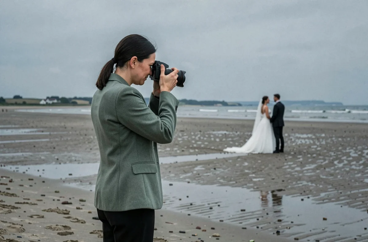 Alindia Photo, photographe de mariage sur une plage du Calvados lors d'une séance au coucher du soleil