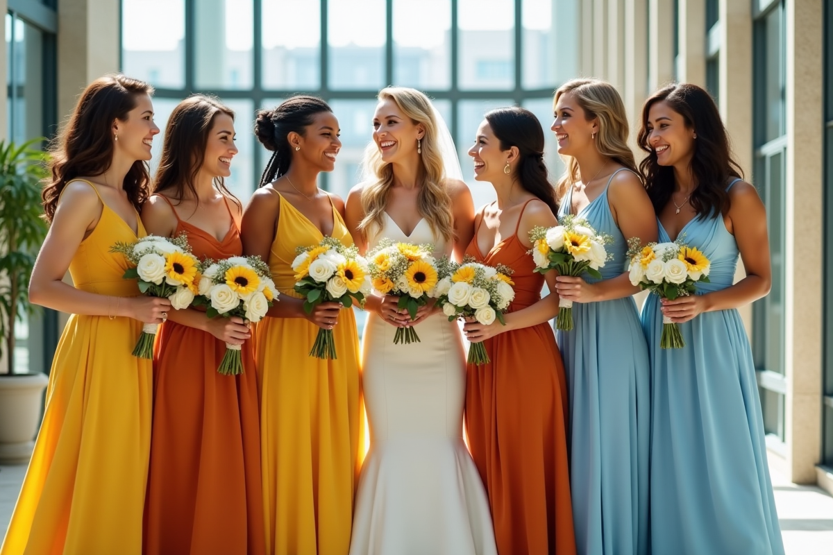 Demoiselles de mariage modernes en robes colorées tendance 2025