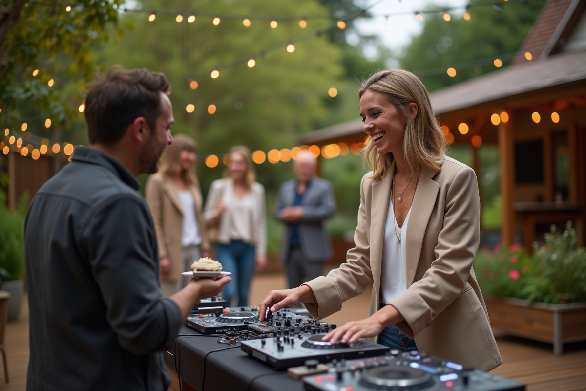 Jeune femme DJ souriante lors d