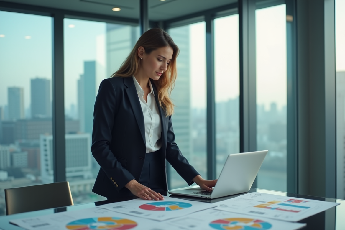 Femme d'affaires en réunion dans une salle moderne