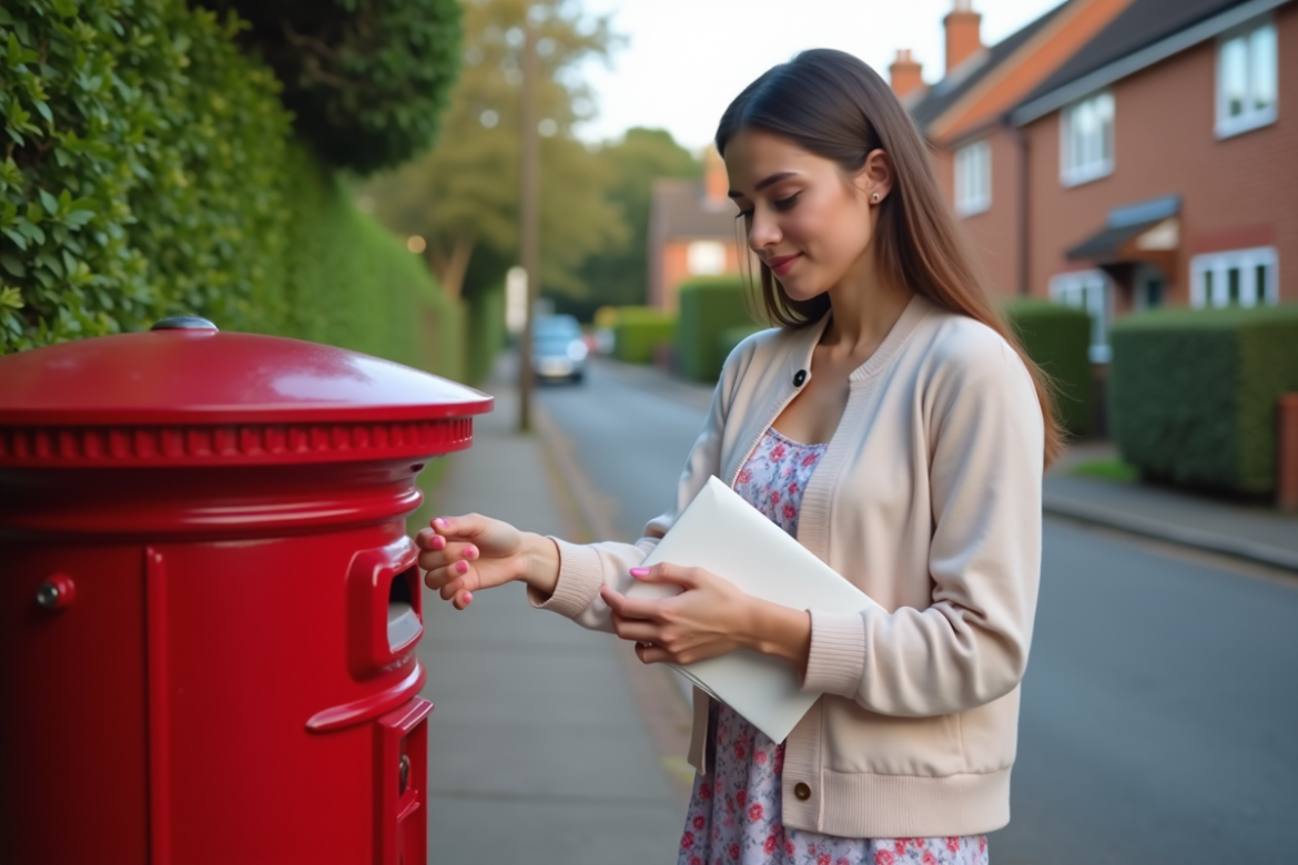 Jeune femme en pastel envoyant invitations de mariage