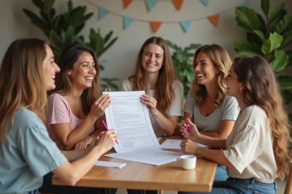 Groupe de femmes souriantes lors d'une fete entre filles à la maison