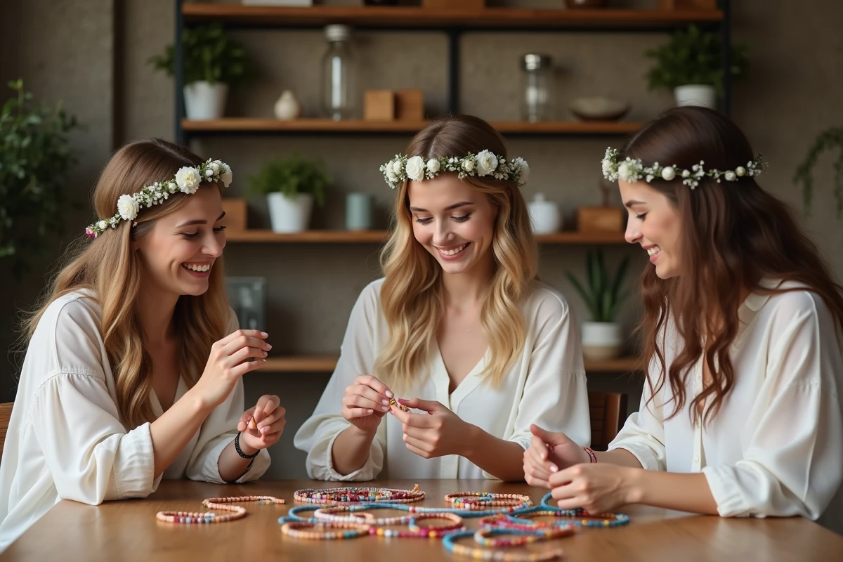 Fille bride en atelier créatif avec ses amies