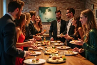 Jeunes adultes en cocktail dans un loft chic et moderne