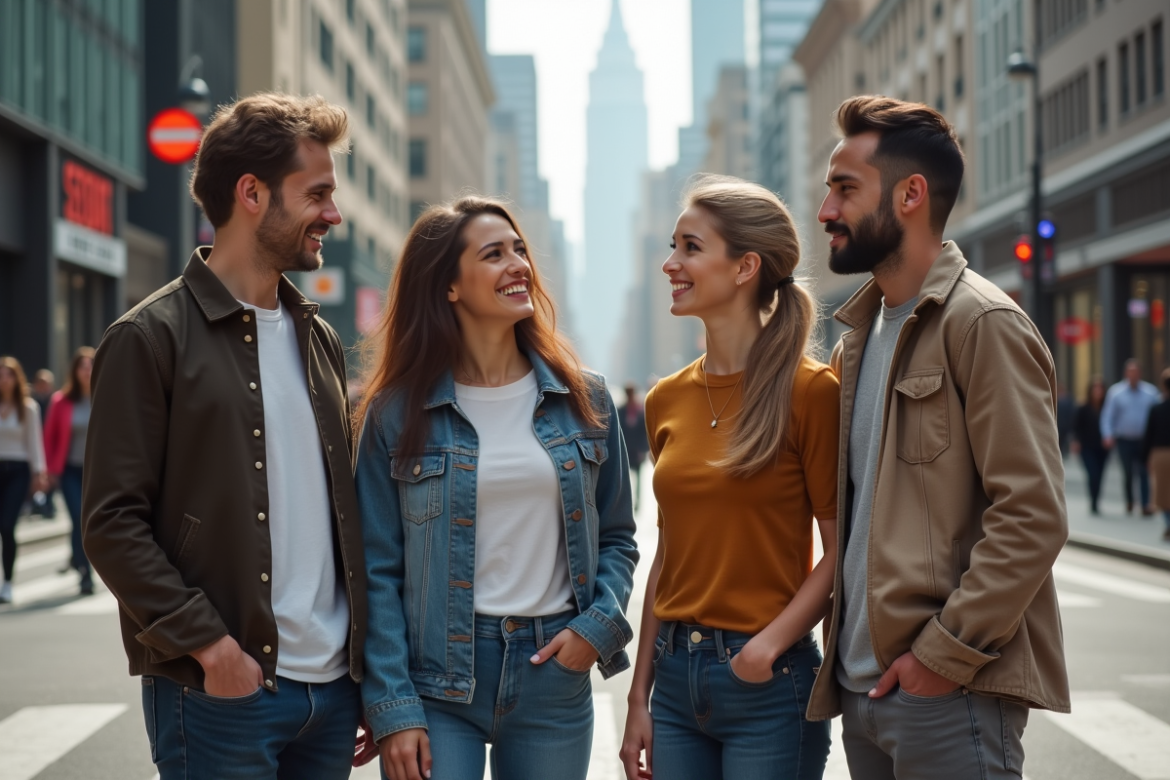 Groupe divers d'adultes dans la ville en conversation