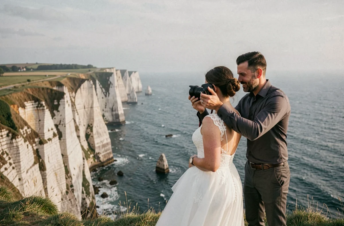 Miguel Lefrançois Photographe, capturant un mariage en bord de côte normande dans le Calvados