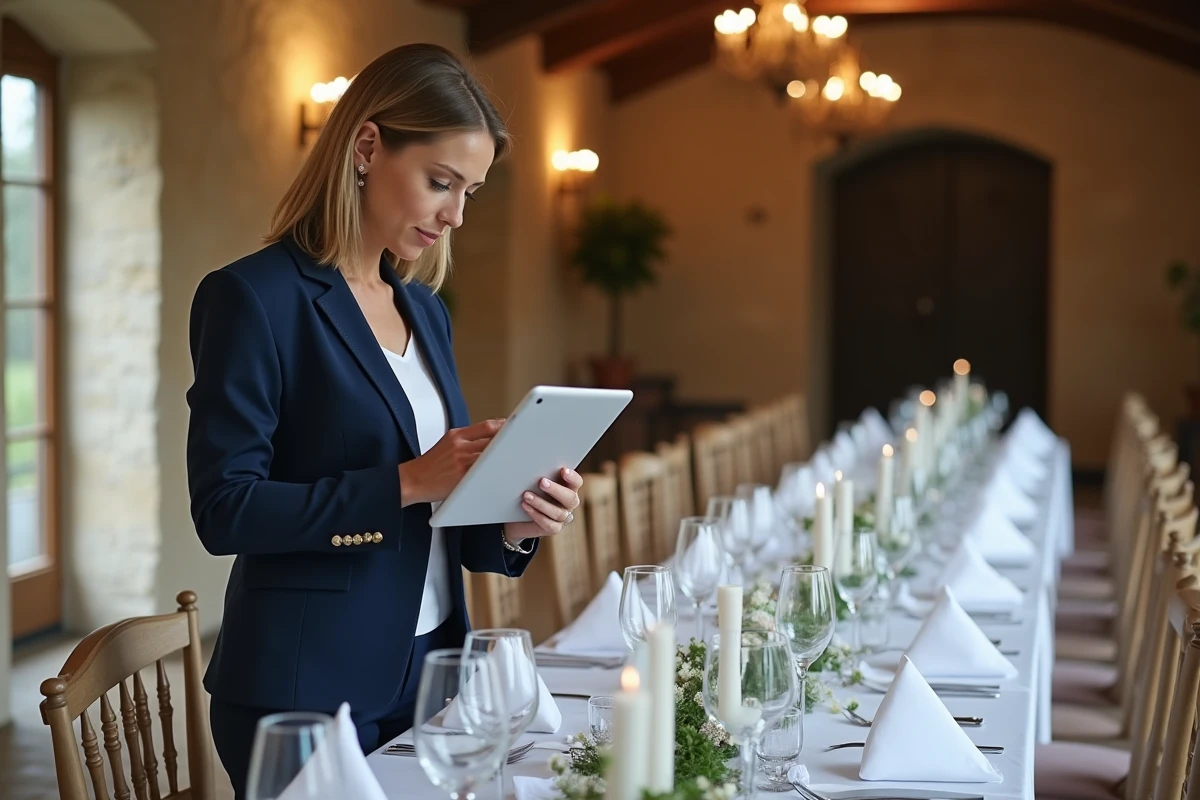 Femme planificatrice ajustant les cartes de table