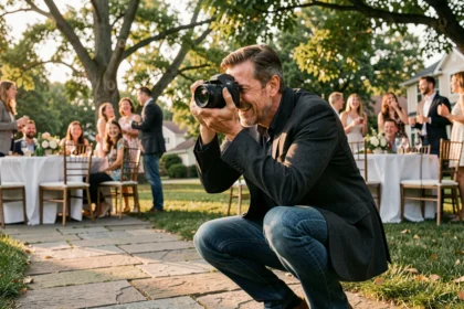 Photographe professionnel en action lors d'un événement en plein air à Ermont
