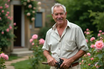 Stéphane Marie jardinier célèbre dans son jardin fleuri en France